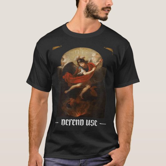 Saint Michael Archangel katholieke Angel verdedigt T-shirt (Voorkant)