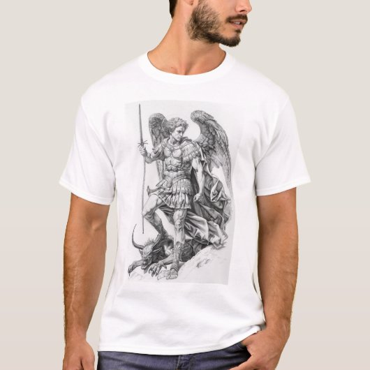 Saint Michael Archangel Stepping op Demon T-Shirt (Voorkant)