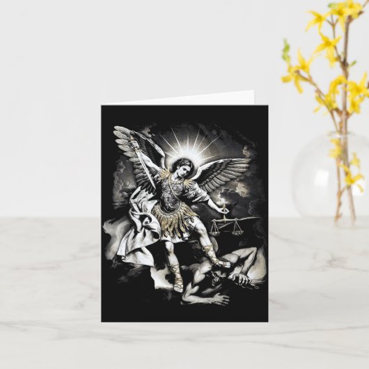 Saint Michael Defeating Satan Archangel Warrior  Kaart (Gele Bloem)