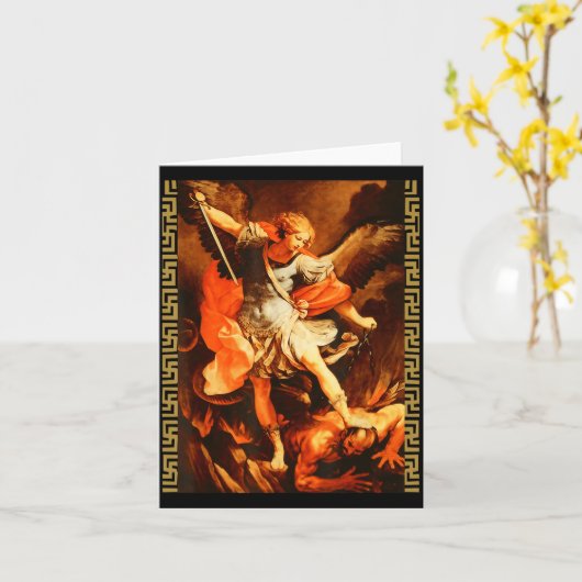 Saint Michael Defeating Satan Archangel Warrior  Kaart (Gele Bloem)