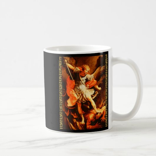 Saint Michael Defeating Satan Archangel Warrior Koffiemok (Rechts)