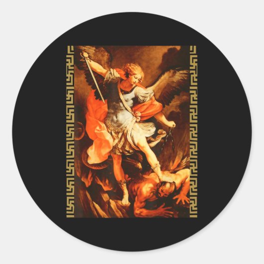 Saint Michael Defeating Satan Archangel Warrior Ronde Sticker (Voorkant)