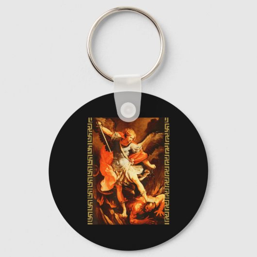Saint Michael Defeating Satan Archangel Warrior Sleutelhanger (Voorkant)