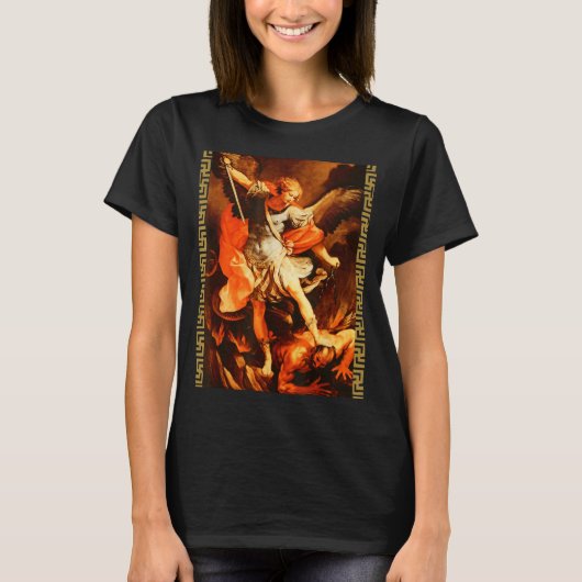 Saint Michael Defeating Satan Archangel Warrior  T-shirt (Voorkant)