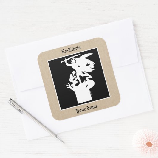 Saint Michael en de draak (in het wit) Vierkante Sticker (Envelop)