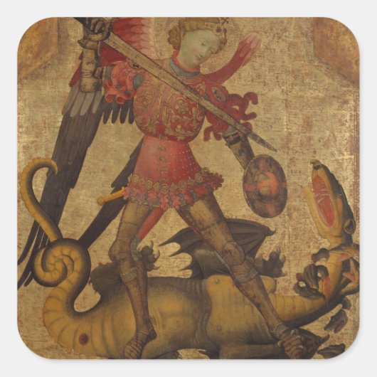 Saint Michael en de Dragon Vierkante Sticker (Voorkant)