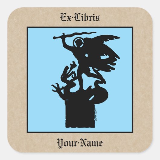 Saint Michael en Dragon Bookplate Vierkante Sticker (Voorkant)