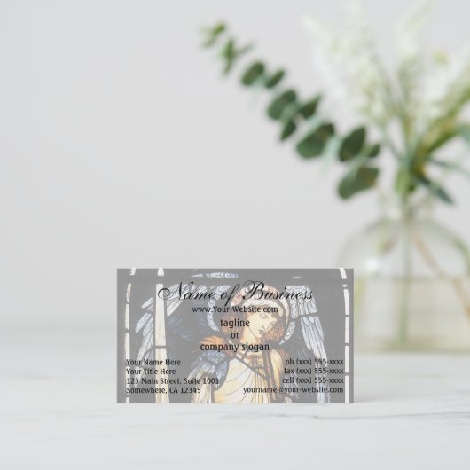 Saint Michael (gekleurd glas) van Burne Jones Visitekaartje (Staand voorkant)