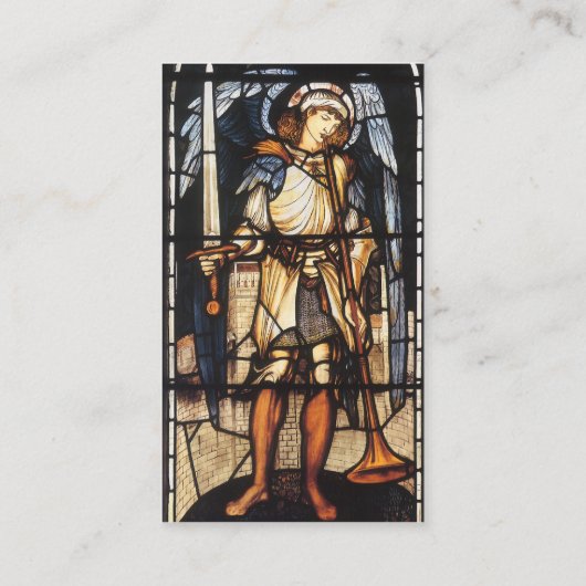 Saint Michael (gekleurd glas) van Burne Jones Visitekaartje (Achterkant)