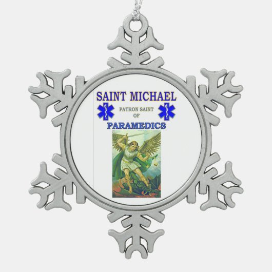 SAINT MICHAEL PATRON SAINT OF PARAMEDICS TIN SNEEUWVLOK ORNAMENT (Voorkant)