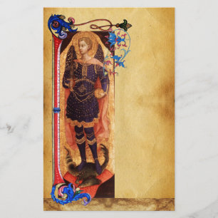 SAINT MICHAEL THE ARCHANGEL FLORAL PARCHCHMENT BRIEFPAPIER