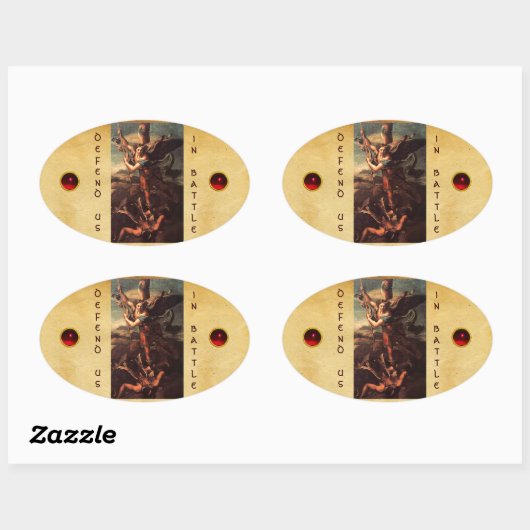 SAINT MICHAEL VANGUISHING SATAN OVALE STICKER (Vel)