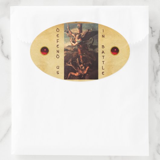 SAINT MICHAEL VANGUISHING SATAN OVALE STICKER (Tas)