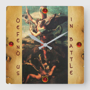 SAINT MICHAEL VANGUISHING SATAN Parchment Vierkante Klok