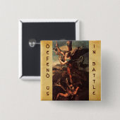 SAINT MICHAEL VANGUISHING SATAN VIERKANTE BUTTON 5,1 CM (Voorkant /achterkant)