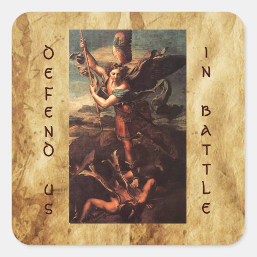 SAINT MICHAEL VANGUISHING SATAN VIERKANTE STICKER (Voorkant)