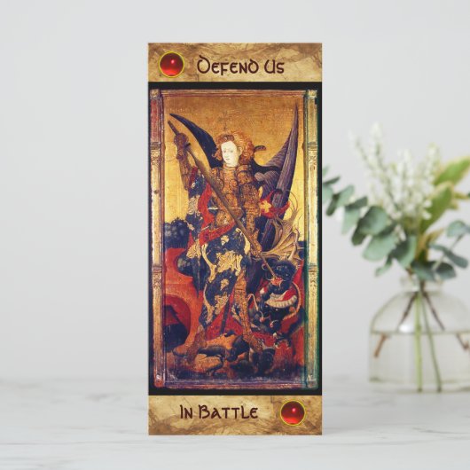 Saint Michael Vanquishing de Devil Prayer Kaart (Staand voorkant)