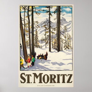 Saint Moritz Alpen Resort Zwitserland Winter Ski Poster