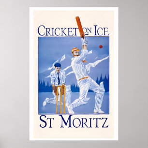 Saint Moritz Cricket on Ice Zwitserland Vintage Poster