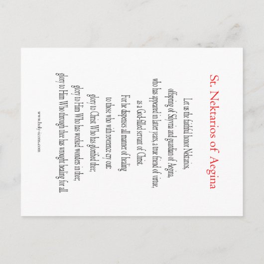 Saint Nektarios Prayer Kaart (Achterkant)