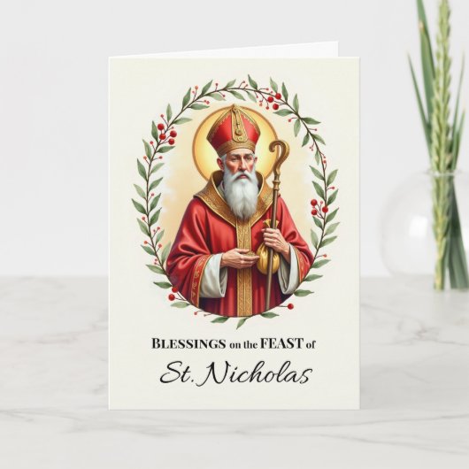 Saint Nicholas Feast Day Blessings Holly Wreath Kaart (Voorkant)