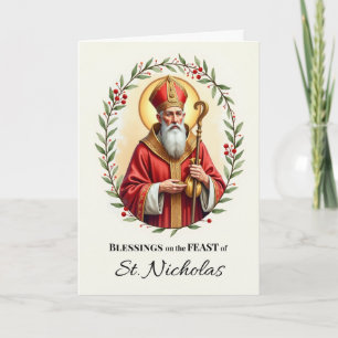 Saint Nicholas Feast Day Blessings Holly Wreath Kaart