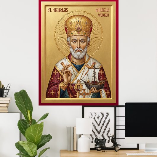 Saint Nicholas orthodox  icon Poster (Thuiskantoor)