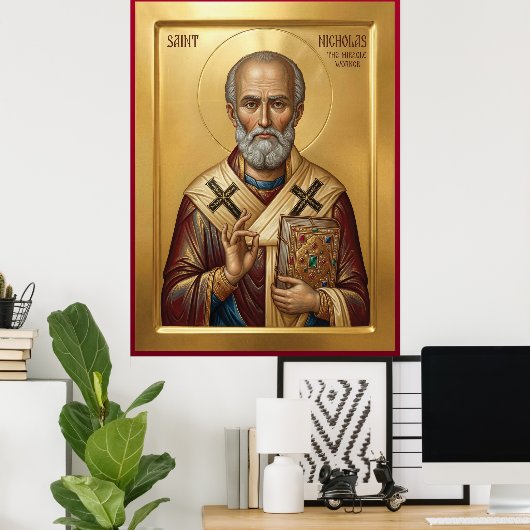 Saint Nicholas orthodox  icon Poster (Thuiskantoor)
