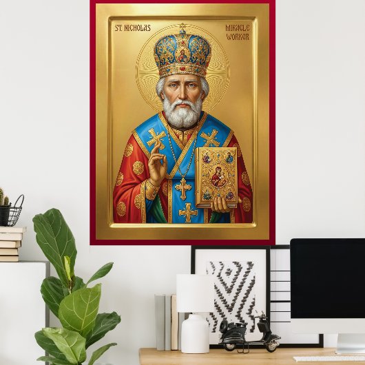 Saint Nicholas orthodox  icon Poster (Thuiskantoor)