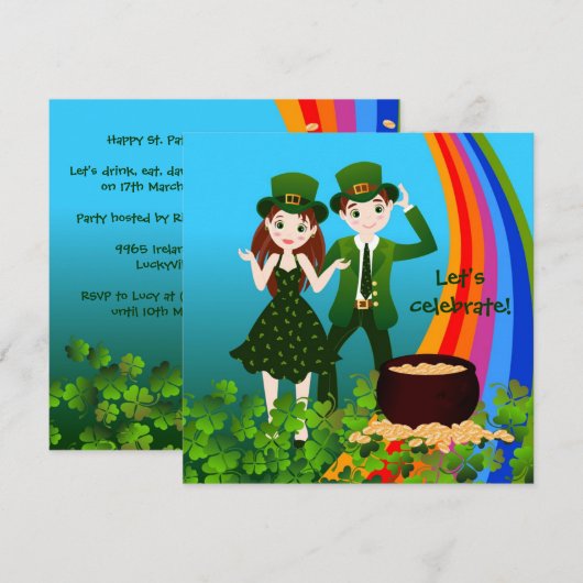 Saint Patrick Day Kinder Party Kaart (Voorkant / Achterkant)