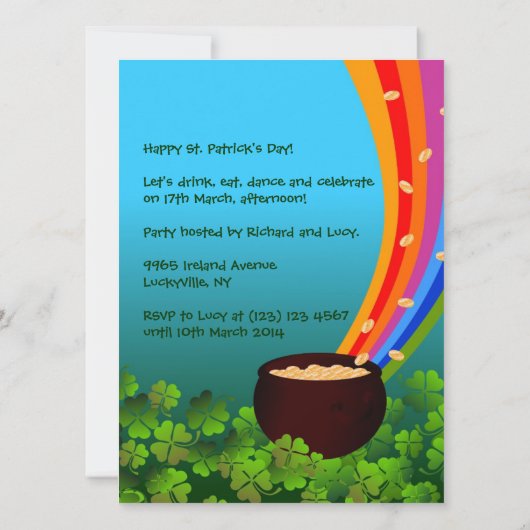 Saint Patrick Day Kinder Party Kaart (Achterkant)