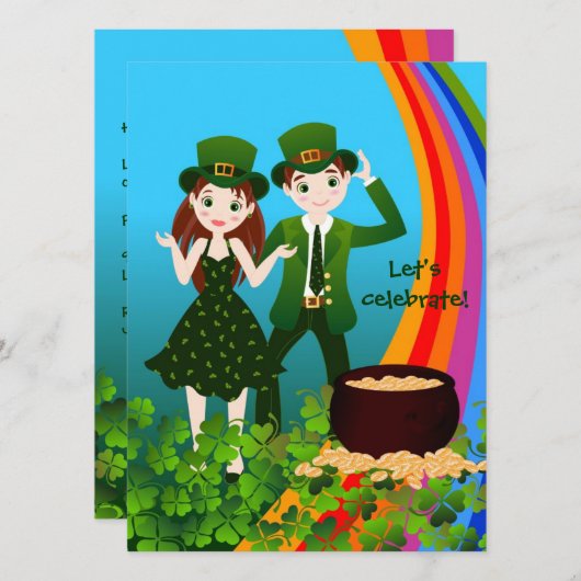 Saint Patrick Day Kinder Party Kaart (Voorkant / Achterkant)