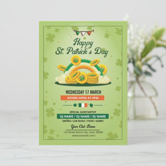 Saint Patrick Day Party Uitnodiging Sjabloon (Staand voorkant)