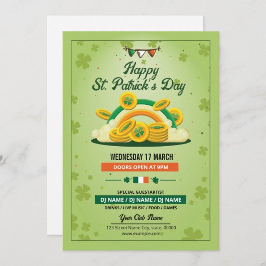 Saint Patrick Day Party Uitnodiging Sjabloon (Voorkant / Achterkant)