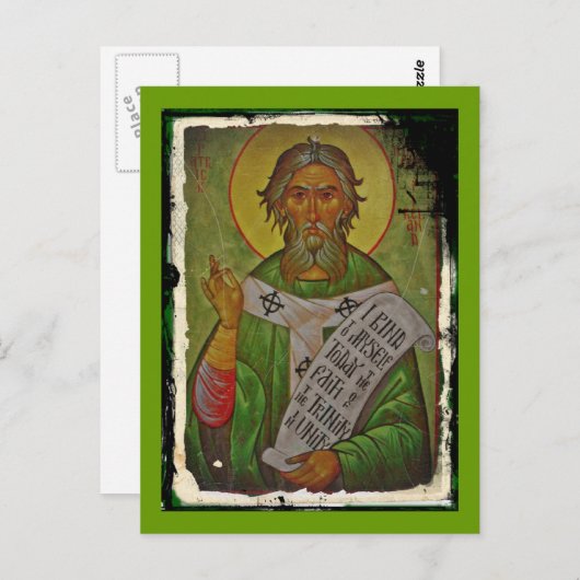 Saint Patrick Icon on Green Briefkaart (Voorkant / Achterkant)