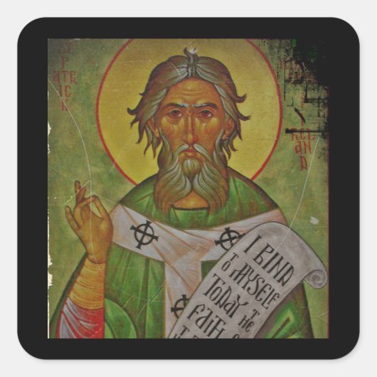 Saint Patrick Icon on Green Vierkante Sticker (Voorkant)