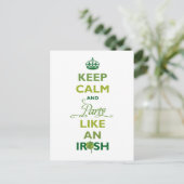 Saint Patrick Keep Calm en party als een Ier Briefkaart (Staand voorkant)