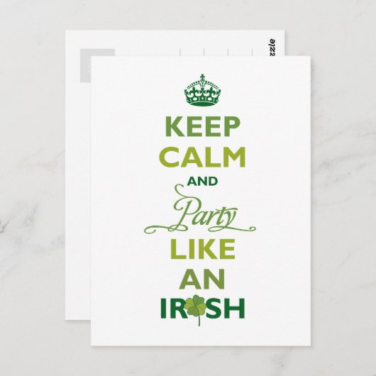 Saint Patrick Keep Calm en party als een Ier Briefkaart (Voorkant / Achterkant)