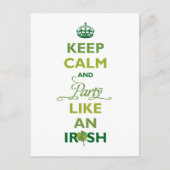Saint Patrick Keep Calm en party als een Ier Briefkaart (Voorkant)