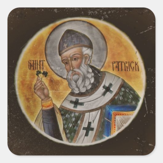  Saint Patrick met Shamrock Vierkante Sticker (Voorkant)