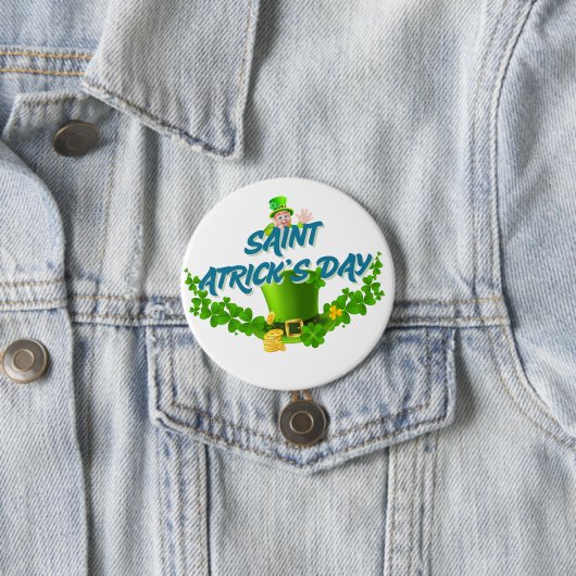 Saint Patrick’s Day Shirt – Lucky Leprechaun Hat & Ronde Button 7,6 Cm (In situ)