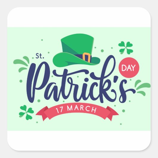 Saint Patrick’s Day Shirt – Lucky Leprechaun Hat & Vierkante Sticker (Voorkant)
