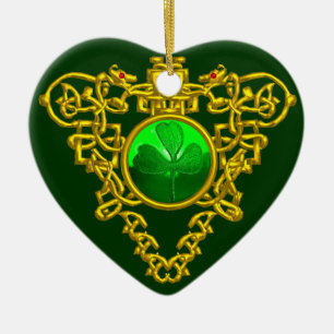 SAINT PATRICK'S CELTIC HEART- Shamrock Keramisch Ornament
