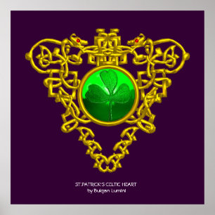 SAINT PATRICK'S CELTIC HEART,SHAMROCK,paars Poster