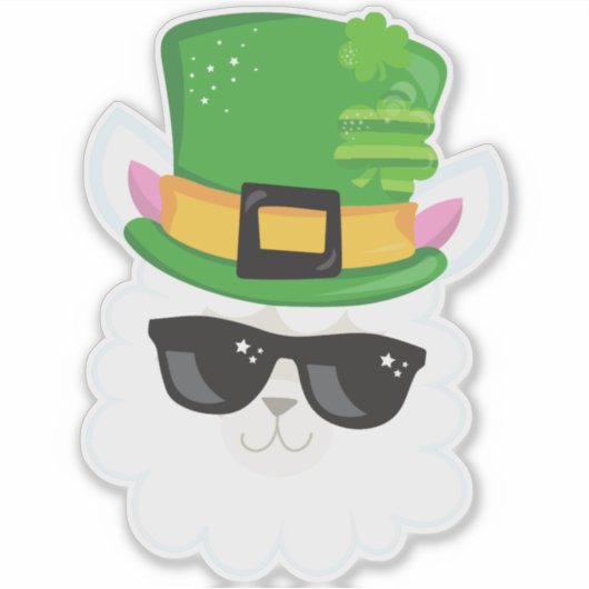 Saint Patrick's Day, Alpaca, Llama, Pet Leprechaun Sticker (Voorkant)