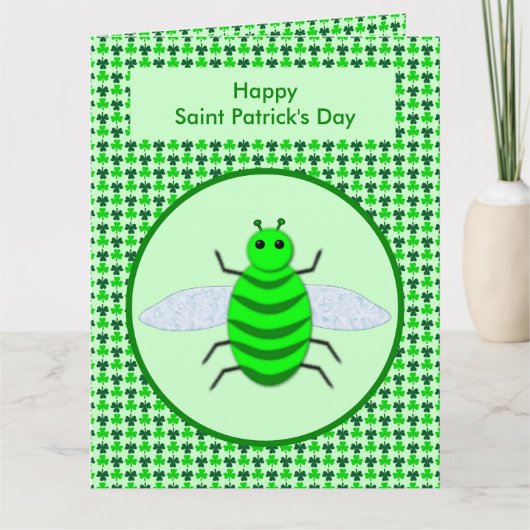 Saint Patricks Day Bee en Shamrocks Kaart (Voorkant)