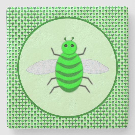 Saint Patricks Day Bee en Shamrocks Stenen Onderzetter (Voorkant)