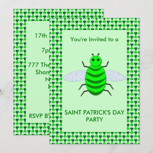 Saint Patricks Day Bij en Klavertjes Kaart (Voorkant / Achterkant)