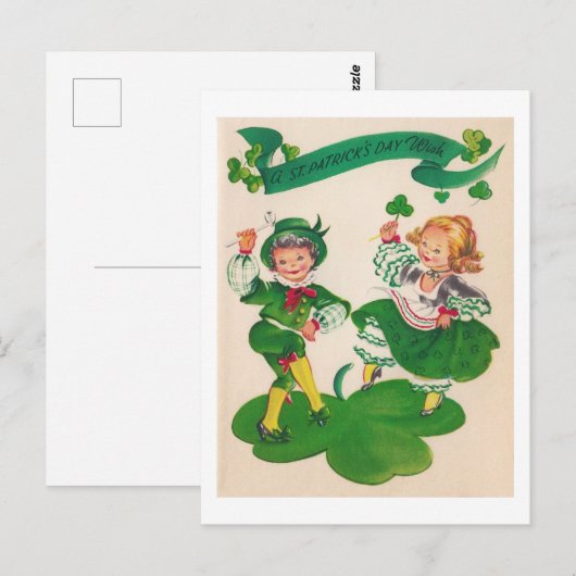 Saint Patrick's Day Boy & Girl,  Briefkaart (Voorkant / Achterkant)