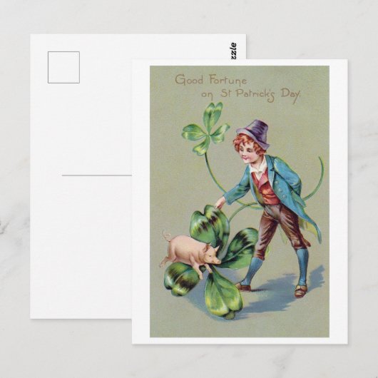 Saint Patrick's Day Boy & Lucky Pig,  Briefkaart (Voorkant / Achterkant)